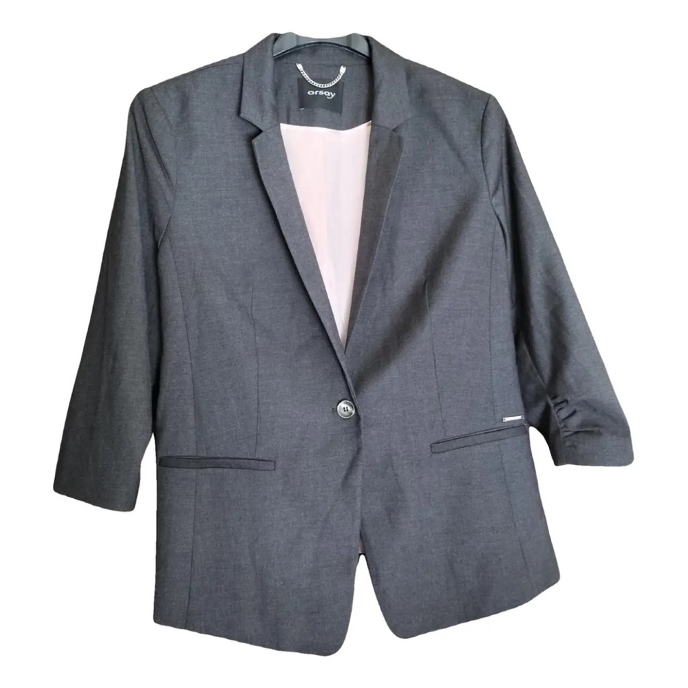 Orsay Gray blue Business Blazer 3/4 sleeves pink lining
